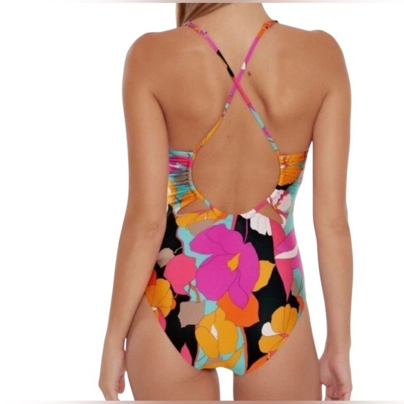 TRINA TURK Gemini Halter Plunge Top One Piece Swimsuit Multicolor Size 10 - Picture 4 of 16